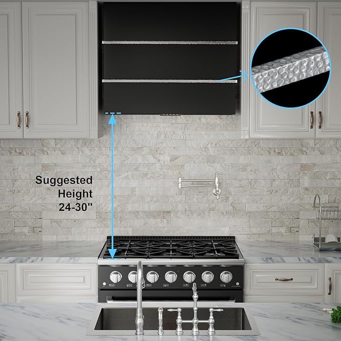 Akicon Range Hood 36 Inch, Stainless Steel Ducted Kitchen Hood with Powerful Motor, Wall Mount Modern Box, 36W X 30H X 14D Inch, AK-HS36HA-JBN (Jet Black with Nickel)