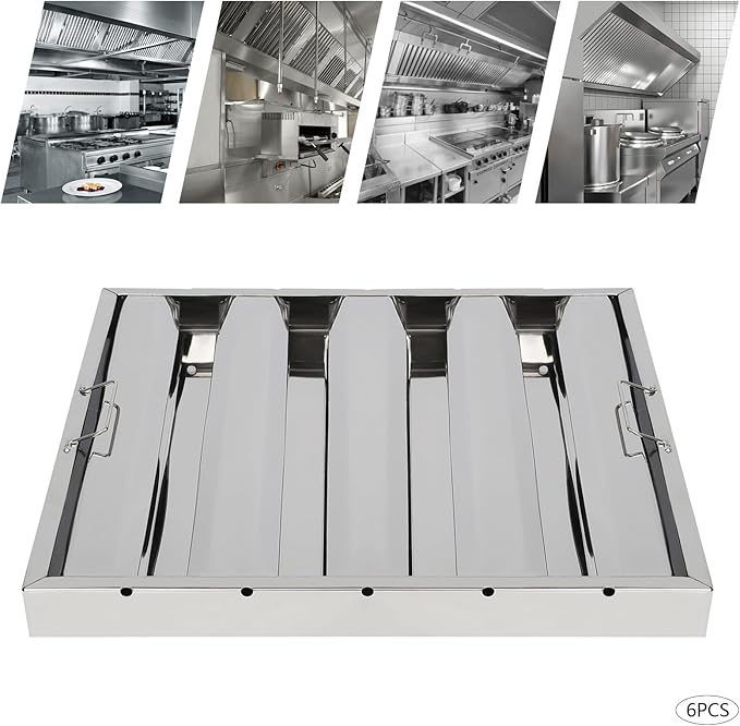 Pack of 6 Range Hood Filter, 19.5" W x 19.5" H 430 Stainless Steel Exhaust Range Hood Filter Commercial 4 Grooves Stove Hood Vent Filter Replacement for Kitchen Restaurants Silver