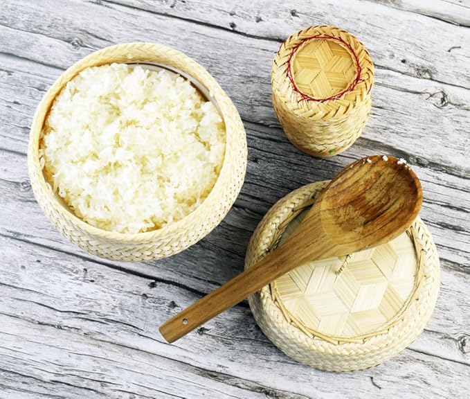 Sticky Rice Pressure Cooker Slow Cook Set Bamboo Basket Steaming Kit Recipe With Water (Size 6.5 in.)