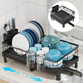 GSlife Expandable Dish Drying Rack for Kitchen Counter - Compact Rust-Resistant Dish Racks with and Cup Holder for Small Apartment, 12.2" W x 12"-19.5" L, Black