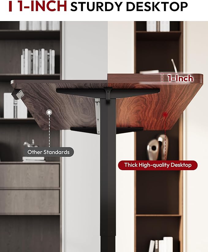 SANODESK Electric Standing Desk 55 x 28 Inches Whole-Piece Desktop Height Adjustable Stand Up Desk w/6-Button Controller Ergonomic Computer Desk for Home Office, Black Frame + Mahogany Tabletop