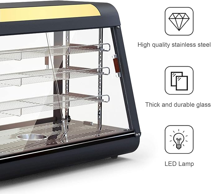 3-Tier Food Warmer Countertop Pizza Warmers, 35-inch Display Commercial Pastry Patty Warmer w/ 3D Heating with LED Lighting Case for Buffet Restaurant Heater Food Service, L35 x W19 x H25