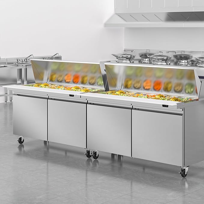 60" W Commercial Refrigerator Sandwich Salad Prep Table, 17.8 Cu.ft 2 Door Commercial Stainless Steel Mega Top Food Prep Fridge with 24 Pans, Salad Prep Station for Restaurant, Bar, Shop