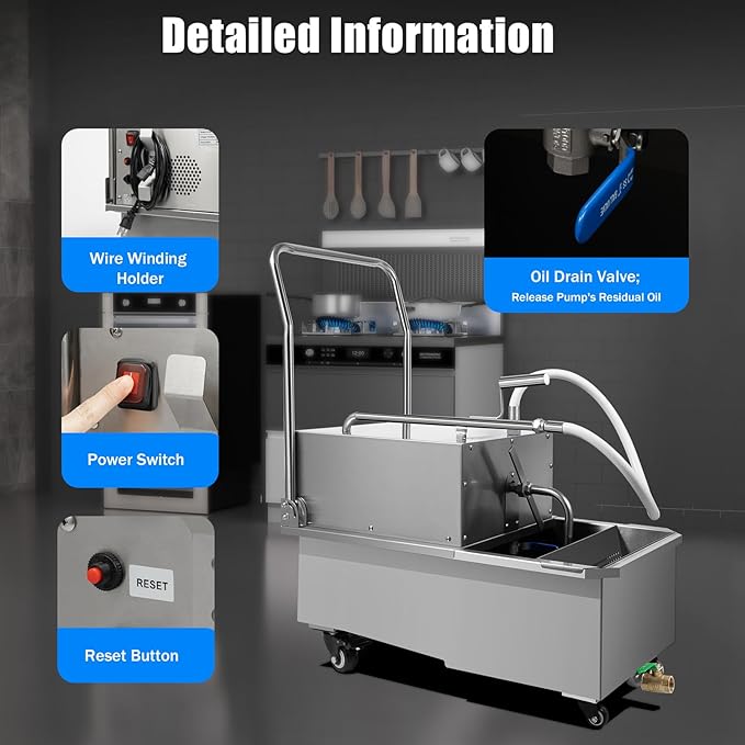 55 L /14.5 Gal Fryer Oil Filter Machine, 550W Mobile Commercial Oil Filtration System with Stainless Steel Cart, Cooking Oil Filter and Separator for Restaurant, Supermarket, Commercial Kitchen