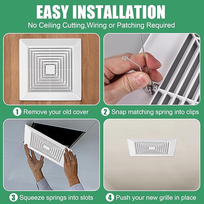 White (2 Piece 12" x12"Inch） Bathroom Exhaust Fan Cover with Spring, Square Ceiling or Wall Mounted Exhaust Fan, Ceiling Fan, Grille, Air Diffuser, Diverter Ventilation Hood, Replacement Accessories