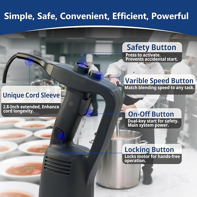 VONCI 750W Commercial Immersion Blender, Extra Heavy Duty Hand Blender with Variable Speed 8000-19000RPM, Handheld Stick Mixer with 22" SUS 304 Shaft, Commercial Emulsifier for Restaurant Kitchen.