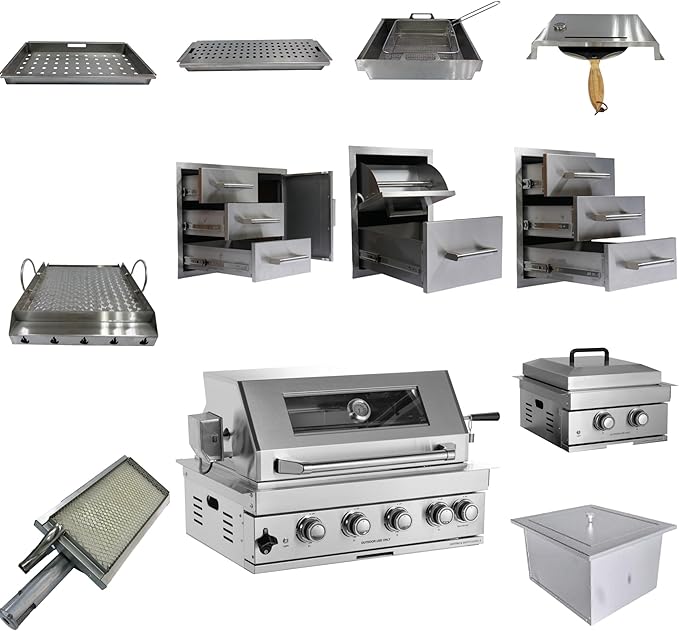 Outdoor Kitchen Kit Built-in 32 inch LPG Gas Grill 60000 BTU Stainless Steel Four burners Grills,DIY Combo Outdoor Kitchen Island, 12 in 1 BBQ Tool Set Best of Backyard