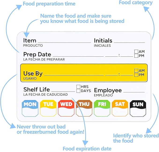Restaurant Quality Shelf Life Food Rotation Labels Vinyl, 2” x 3” Self-Adhesive Removable Freezer Food Labels, Perfect for Reusable Containers, Easy to Remove, Food Safety Date Sticker (3 PCS)