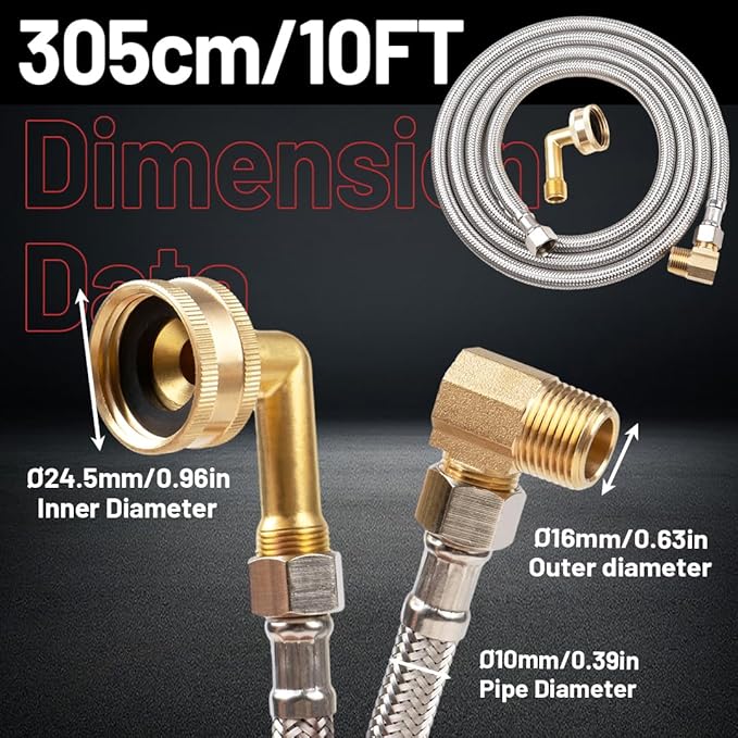 Dishwasher Installation Kit, 10FT Supply Line with 3/8 Inch Compression Ends, 3/8 Inch MIP Elbow and 3/4 Inch FHT Elbow, Braided Stainless Steel Dishwasher Connectors, 41060