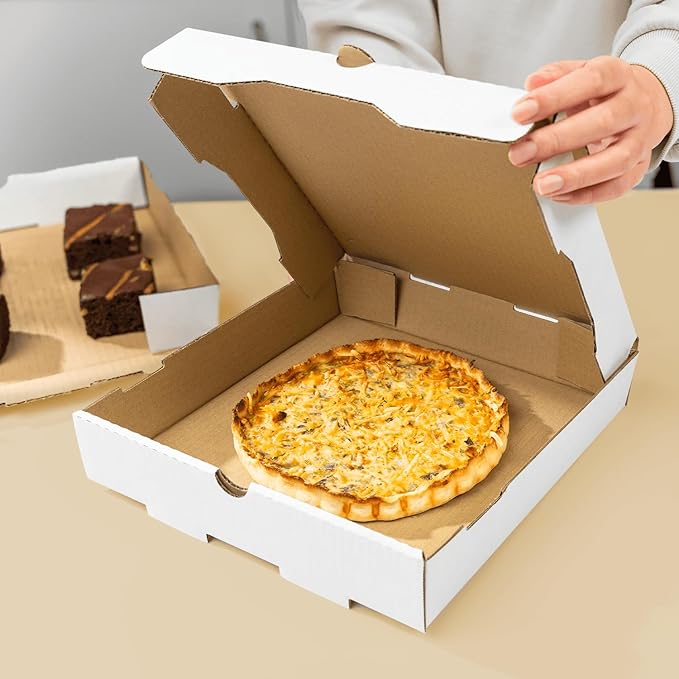 Karat Pizza Boxes 10" x 10" x2" [50 Pack] White Corrugated Boxes | Ventilated, Grease-Resistant, Durable for Pizza or Shipping Use