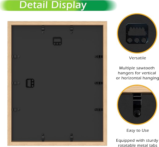 FrameWorks 11” x 14” Natural Oak Wooden Shadow Box Frame – Display Case with Soft Felt Back, Memory Box with Tempered Glass, Display Box with Elegant White Ball Push Pins, Wooden Flower Box