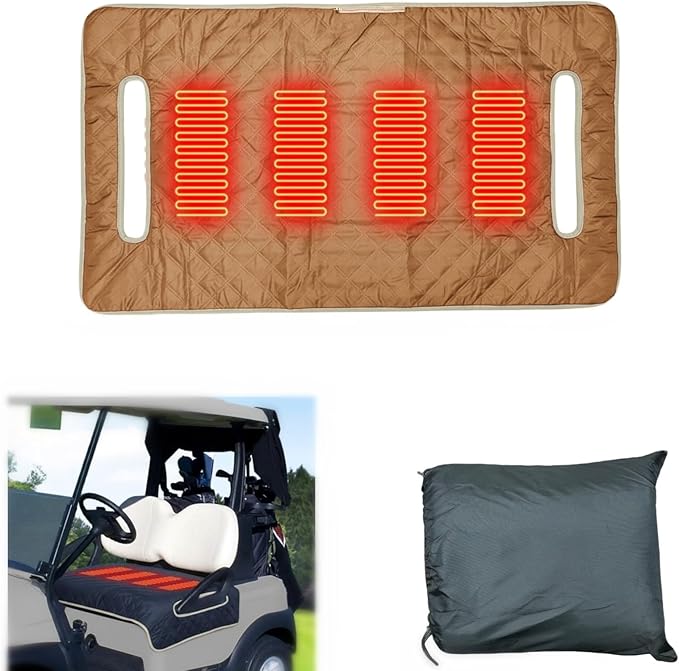 Golf cart Heated seat Cover, Non-Slip and Waterproof Winter Golf cart seat Cushion, Three Temperature Settings, Four-Zone Heating, External Power Supply/Power Bank Heating Options