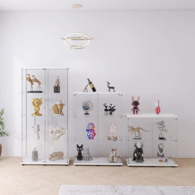 Yoluckea 3 Shelves Glass Display Cabinet with 2 Doors,Floor Standing Clear Glass Curio Cabinet Collection Display Case for Living Room Bedroom 49.49” x 31.77”x 14.37 ”(White)