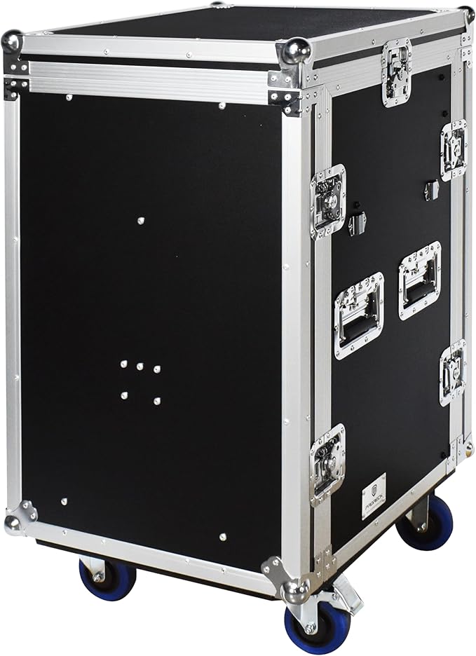 PRORECK 16U Rack/Road Case With Slant Mixer Top, Two Side table And Casters, 20'' Rackable Depth, Plywood, 16U Installation Size, Pro Stage Performance.