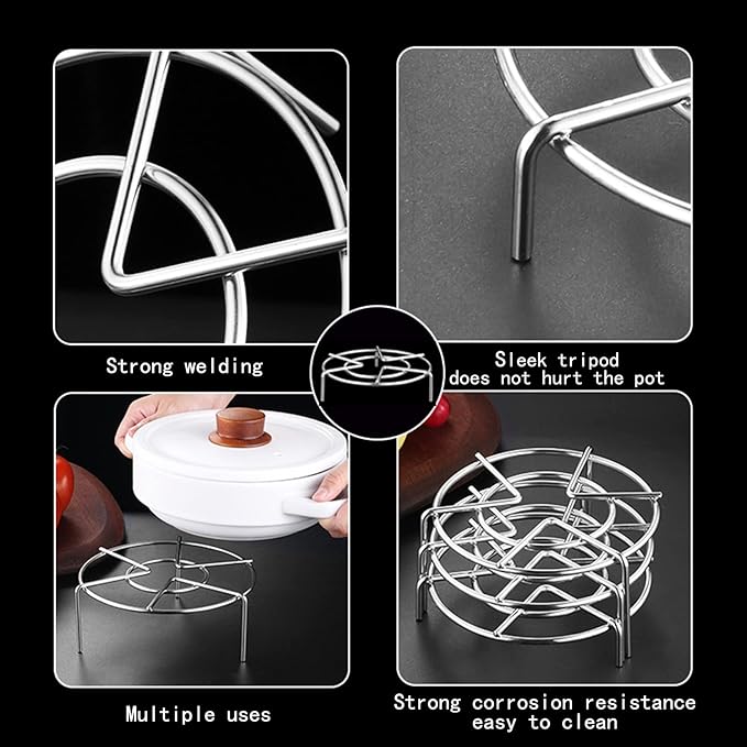 Stainless Steel Steam Rack Set of 3, 5.9" Tall Heavy Duty Pressure Cooker Trivet Rack Stand - Height 1.2", 2", 2.7"