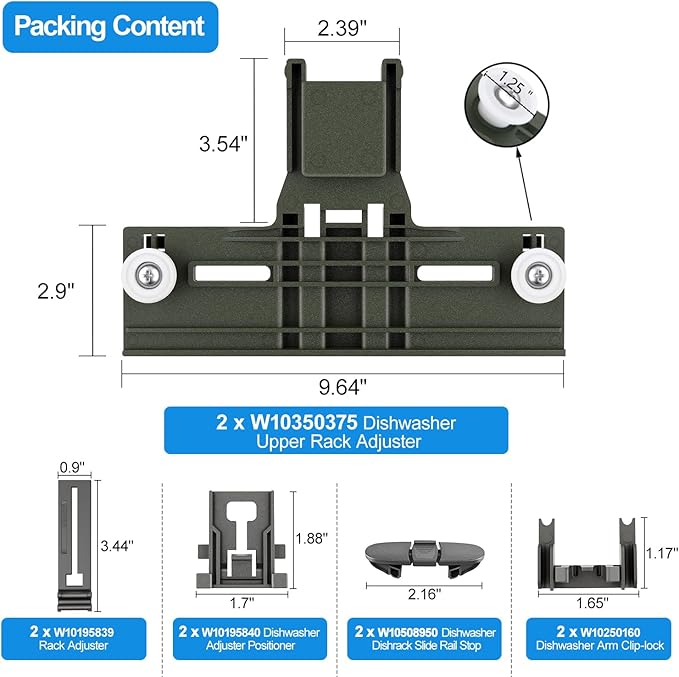Upgraded W10350375 W10712395 Dishwasher Top Rack Adjuster Parts for Whirlpool WDTA50SAHZ0 Dishwasher Parts WDT750SAHZ0 WDT730PAHZ0 WDT970SAHZ0 Upper Rack Parts,For Kenmore 665 Dishwasher Top Rack Part