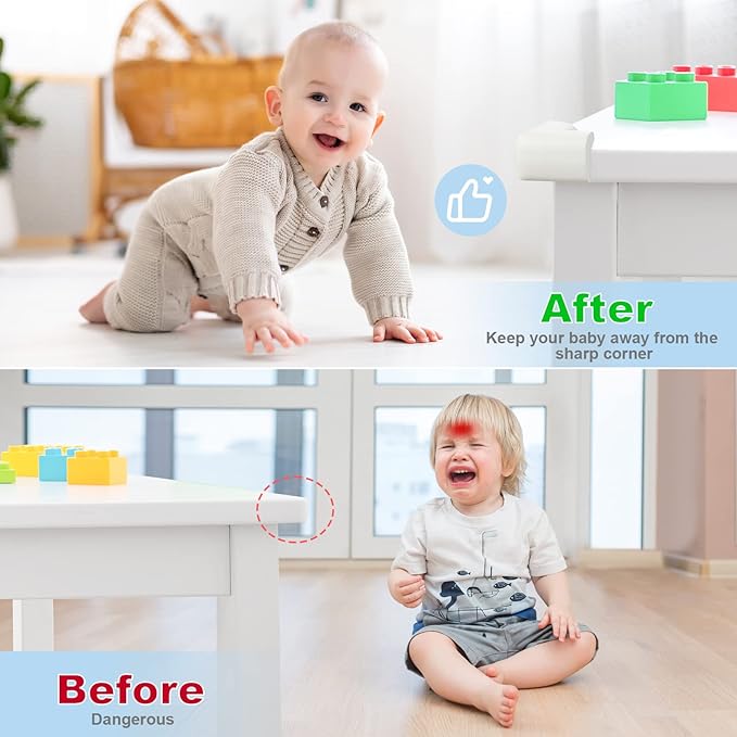 8 Pack Soft Corner Protector Baby Proofing Edge and Corner Guards, Safety Pre-Taped Rubber Foam,Child Safety Furniture Bumper, Corner Protectors for furniturey, Soft Sponge Table Corners, White