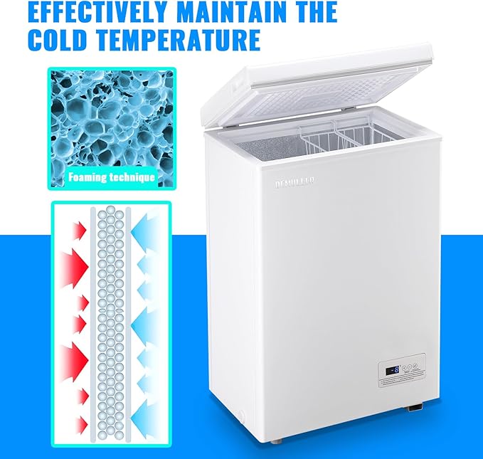 Chest Freezer 3.5 CU.FT Ultra-Low Temperature Deep Freezing Machine (Down to -12 ℉) with Two Removable Baskets Freestanding White Small Mini Compact Fridge Freezer for Home Kitchen Office