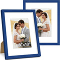 Vittanly 8x10 Picture Frame Set of 2, Solid Wood Frame for Wall or Tabletop, Display Photo 5x7 with Mat or 8x10 without Mat, Royal Blue