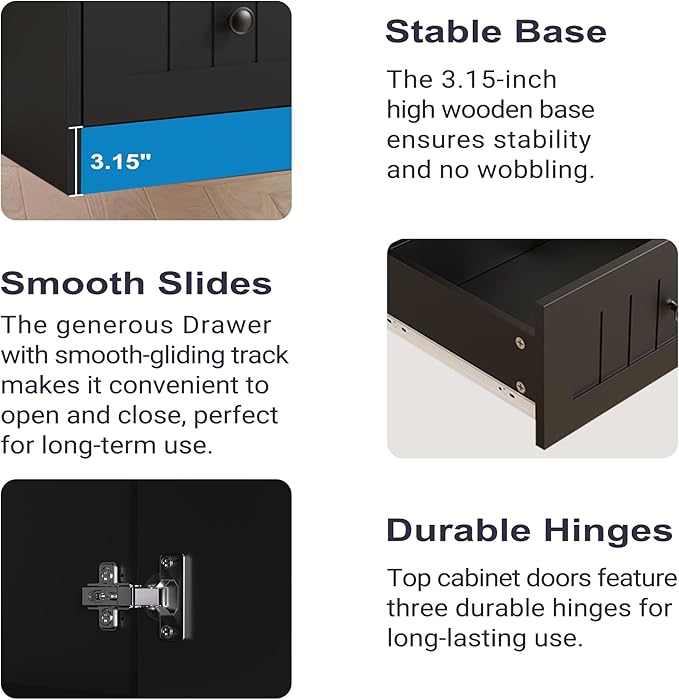65" H Storage Cabinet, Farmhouse Kitchen Pantry Cabinet with 2 Doors & Adjustable Shelf, Handbag Storage Organizer for Living Room, Bathroom, Kitchen, Black