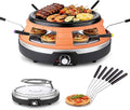 Multifunction Raclette Grill & Mini Pizza Oven, 1200W Electric Pizza Oven with Flat Griddle Top, Indoor Grill with 6 Mini Pizza Baking Slots, Temperature Control, Personal Pizza Maker, PM-01