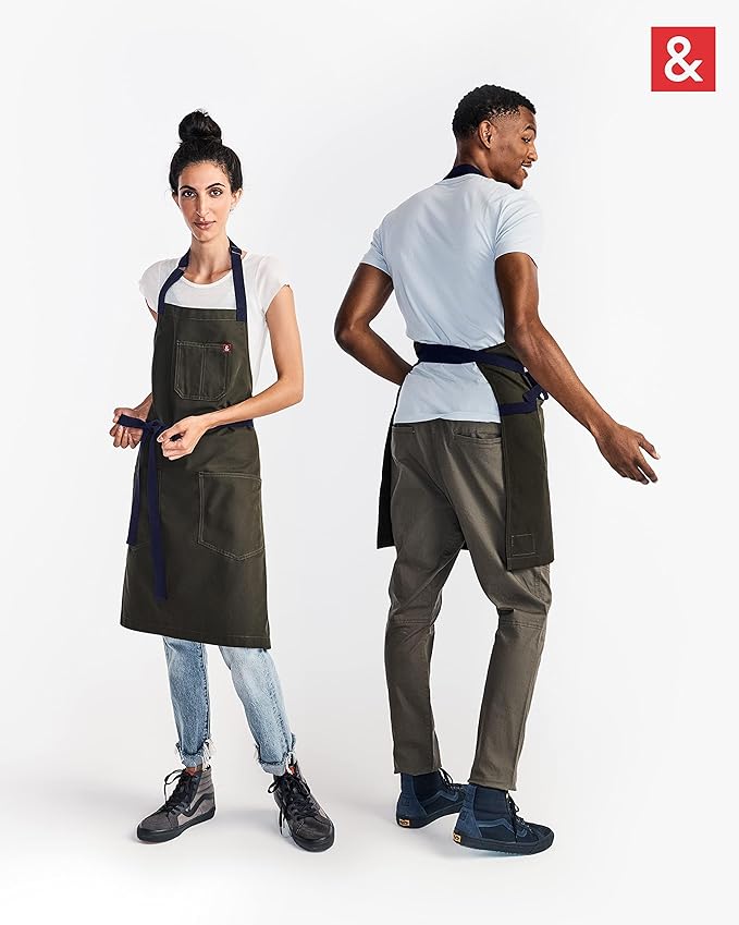 hedley & bennett Essential Apron - Lightweight Cotton Canvas Kitchen Apron with Pockets & Towel Loop - Professional Chef Workwear for Baking & Cooking - Olive