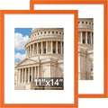 Vittanly 11x14 Picture Frame Set of 2, Solid Wood Frame for Wall Art Photo and Prints, Display Photo 8x10 with Mat or 11x14 without Mat, Orange
