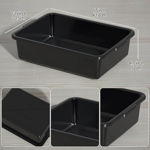 13 L Commercial Bus Tub, Wash Basin Tote Box, Plastic Bus Box, 4-Pack, Black