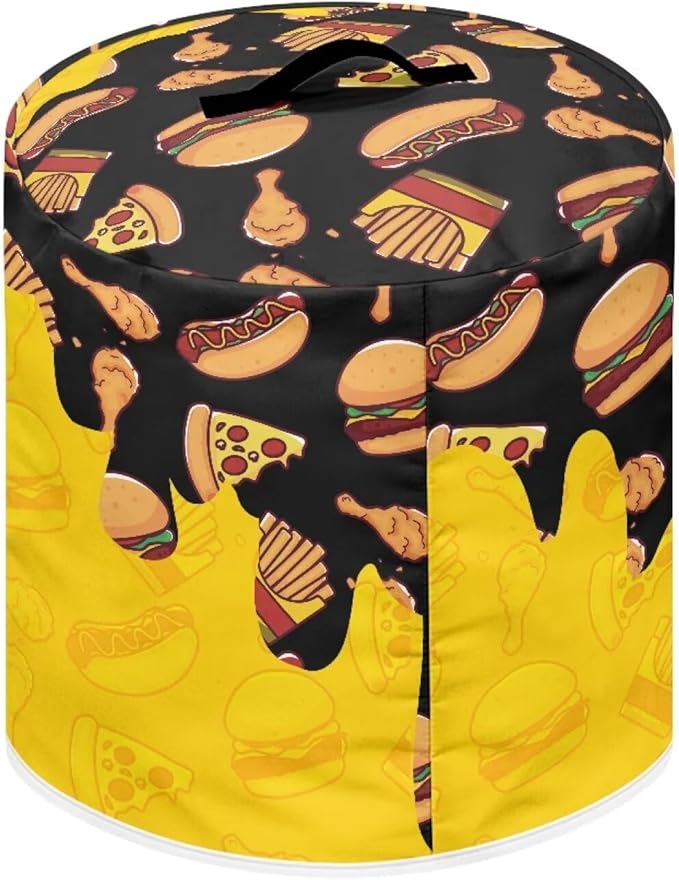 8 Quart Pressure Cooker Small Appliance Covers, Washable Dust Cover for Air Fryer Rice Cooker Kitchen Appliance Accessories with Storage Pockets, Pizza and Burger Print