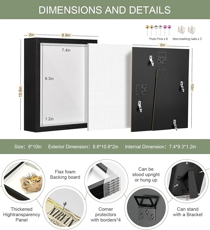8x10 Shadow Box Display Case Picture Frame with Soft Linen Back,Large Deep Black Shadow Box 8x10 for Flowers Medal Display Case Jersey pet Graduation Memorabilia Ltems Crafts Photos