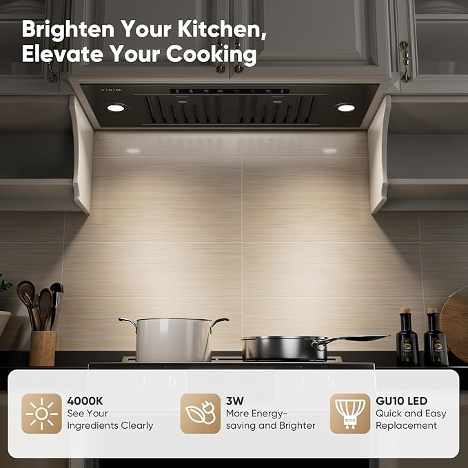 Range Hood Insert 30 Inch, Ducted/Ductless Convertible, 980 CFM Built-in Kitchen Vent Hood,Stainless Steel Range Hood with Gesture & Touch Control, Black Hoods for Over Kitchen Stove