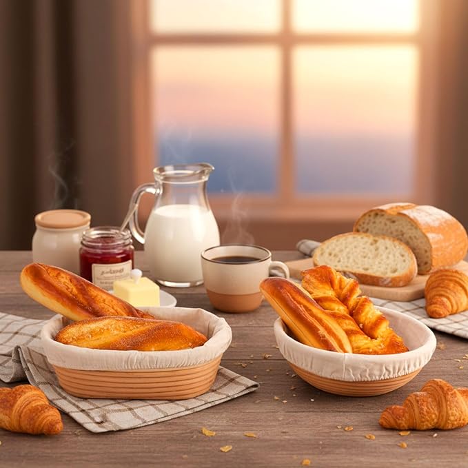 19 Pcs Banneton Bread Proofing Basket Set 12 Pcs 9 Inch Bread Proofing Basket Bowls with Liner 6 Loaf Bags and 1 Pack Disposable Fresh-keeping Bags Baking Supplies for Home Sourdough Fermentation