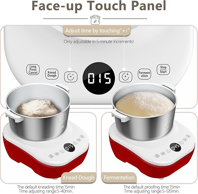 AIZIYO DoughChief, 5.3QT Dough Maker, Dough Mixer with Ferment Function, Bread Maker with 304 Stainless Steel Bowl, Removeable lid, Touch Panel Control, Dough Proofing Box for Pizza & Bread