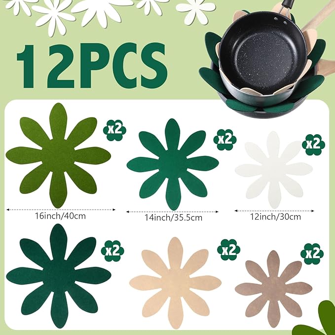 Queekay 12 Pcs Felt Pot and Pan Protectors 12/14/16 Inch Larger Thicker Pan Protector Pads, Colorful Pot Separators for Stacking Cookware Organizing Protecting (Khaki Green)
