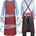 Waterproof Rubber Aprons for Women, Heavy Duty Vinyl Dishwasher Apron Adjustable Cross Back Strap for Dishwasher, Butcher, Dog Grooming, Chemical Resistant, 43" Long Thicker Apron Red