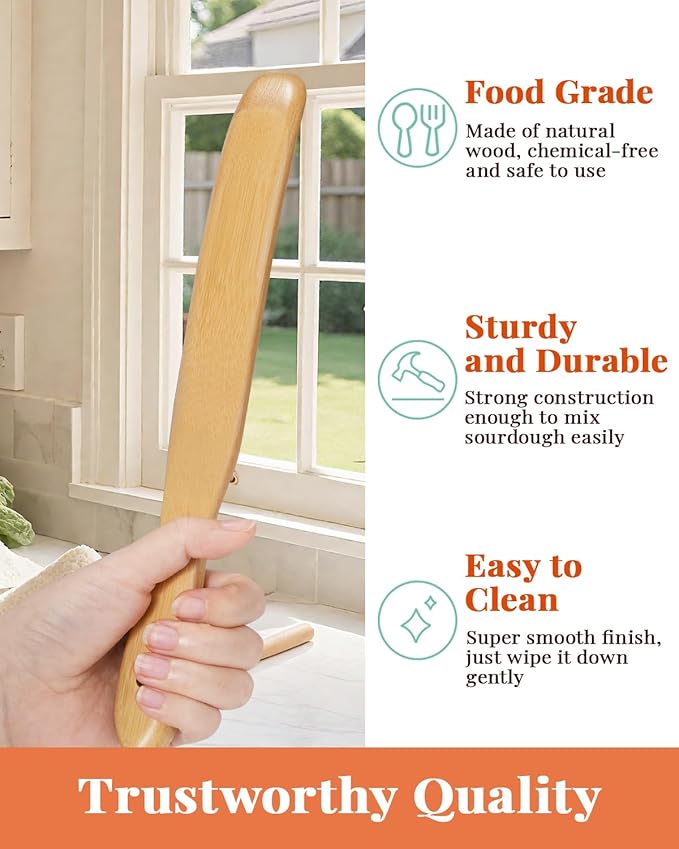 3Pcs Skinny Spurtle for Sourdough Starter, Wooden Spurtle Spatula for Cooking, Spreading, Reaching Bottom of Jar, Dough Whisk and Sour Dough Tools, Spurtles Kitchen Tools Wooden for Baking Lovers