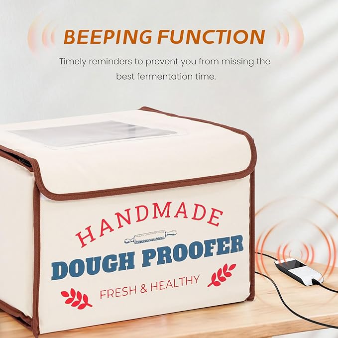 Bread Proofing Box with Heater, 50-130℉ Constant Temp Dough Proofer, 3-Sided Heating & 24H Timer, Foldable Fermentation Box for Sourdough Starter, Pizza Dough, Yogurt