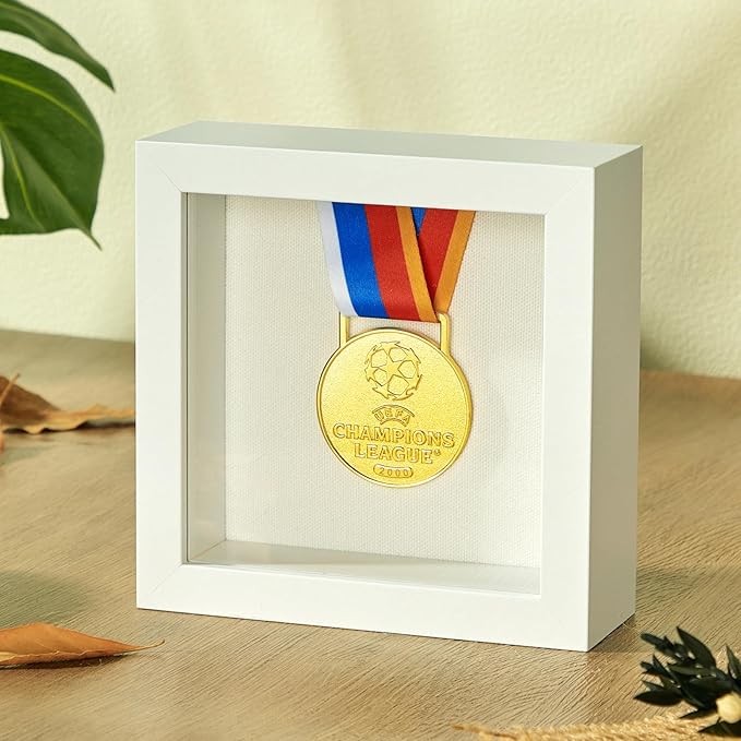 5x5 Mini Shadow Box Display Case Picture Frame with Soft Linen Back,Small Deep White Shadow Box 5x5 for Flowers Medal Display Case Jersey pet Graduation Memorabilia Baby Ltems Crafts Photos