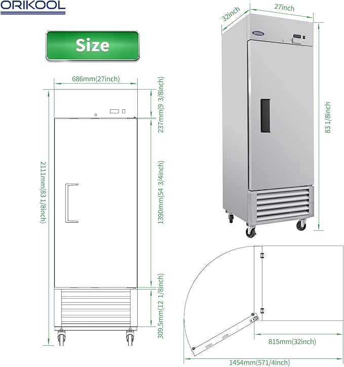 27"W Commercial Reach-In Upright Freezer - Low Noise & Energy Saving, Stainless Steel Freezer, 3 Adjustable Shelves, LED Lighting, 23 Cu.ft, Automatic defrost, Digital Temperature Control