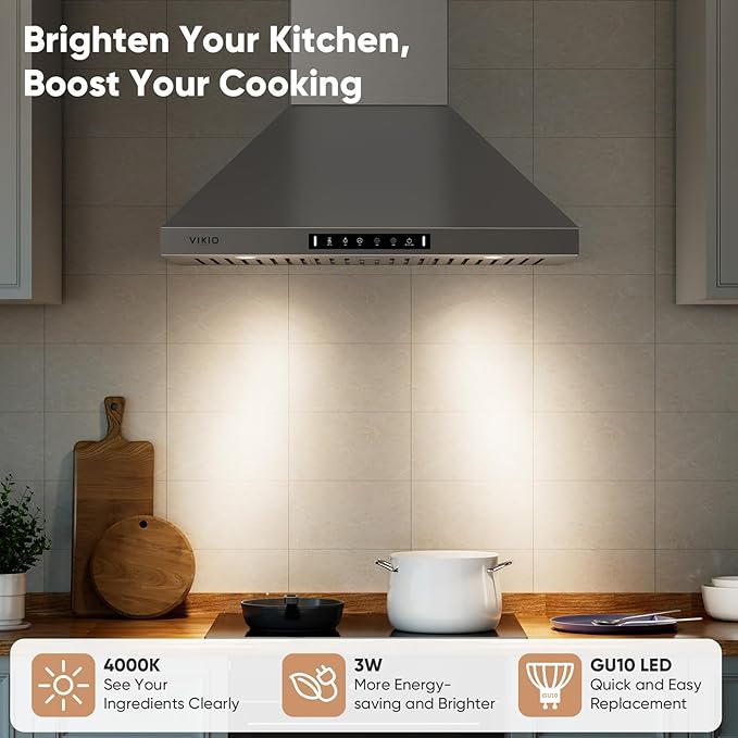 Wall Mount 30 Inch Range Hood 900 CFM,3-speed Gesture Sensing & Touch Control, Ductless/Ducted Convertible Kitchen Hood, Stainless Steel Kitchen Vent Hood with Permanent Baffle Filters