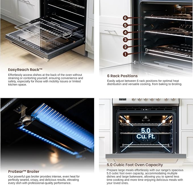 Rangaire RRG303TS 30" Gas Range Oven with Timer - Stainless Steel, Sealed Burners, Convection Fan, Easy Reach Racks