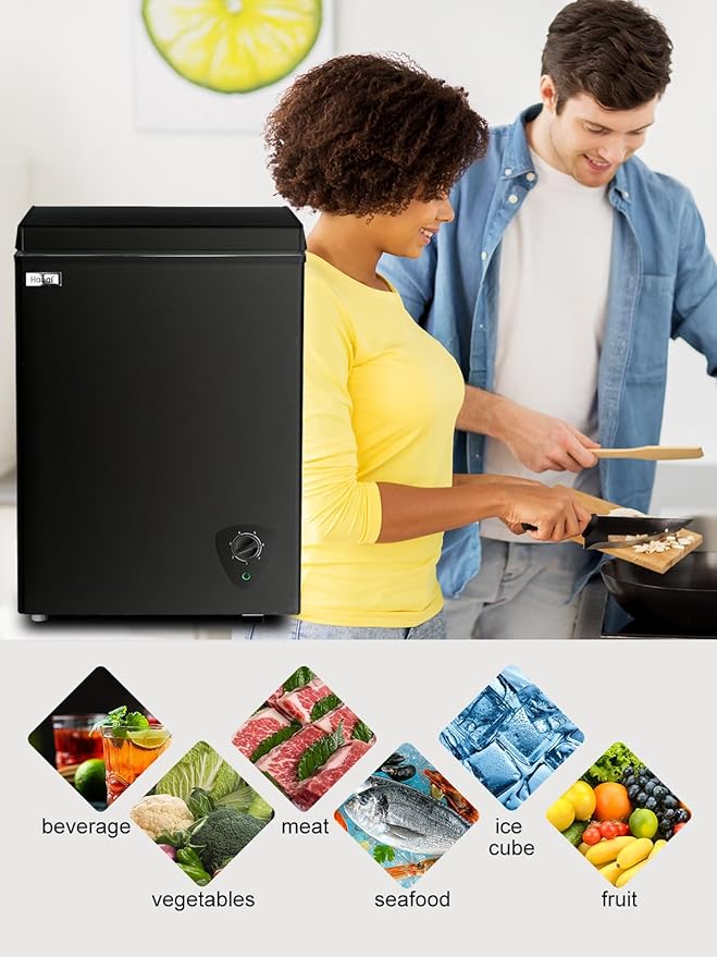 Chest Freezer 3.5 Cu.Ft Black Small Deep Freezer with Adjustable Temperature Control for Basement Apartment Kitchen Business