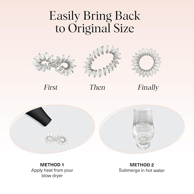 Kitsch Spiral Hair Ties for Women - Coil Hair Ties No Damage, No Crease, Secure Grip All Day Hair Coils, Stretchable and Waterproof | Ideal Gifts for Women - 8pcs (Clear/Transparent)