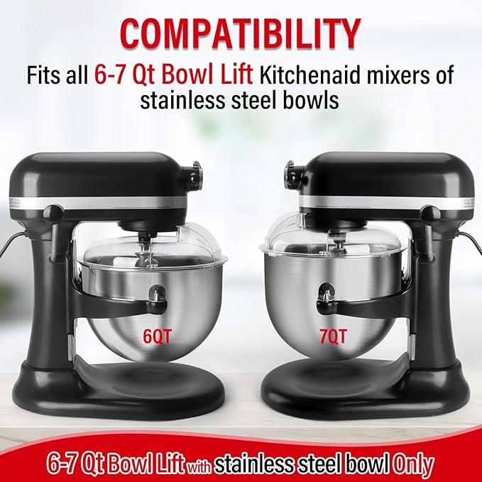 Pouring Shield for KitchenAid 6-7Qt Bowl Lift Stand Mixer (for Stainless Steel Bowls Only), Splash Guard Mixers Bowl Cover for Kitchen aid 6-7Qt Accessories and Attachments (Clear)