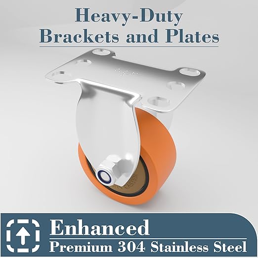 3" 304 Stainless Steel Rigid Caster, Set of 2 - Industrial Fixed Anti-Corrosion Wheel (No Brake) for Hospital, Restaurant, Furniture