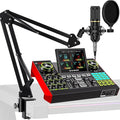 tenlamp Podcast Microphone Bundle with Live Sound Card Audio Mixer, Podcast Equipment Bundle with 3.5mm Boom Mic for Pc/Phone Live Streaming Singing Gaming, Sound Board with Voice Changer, Denoise
