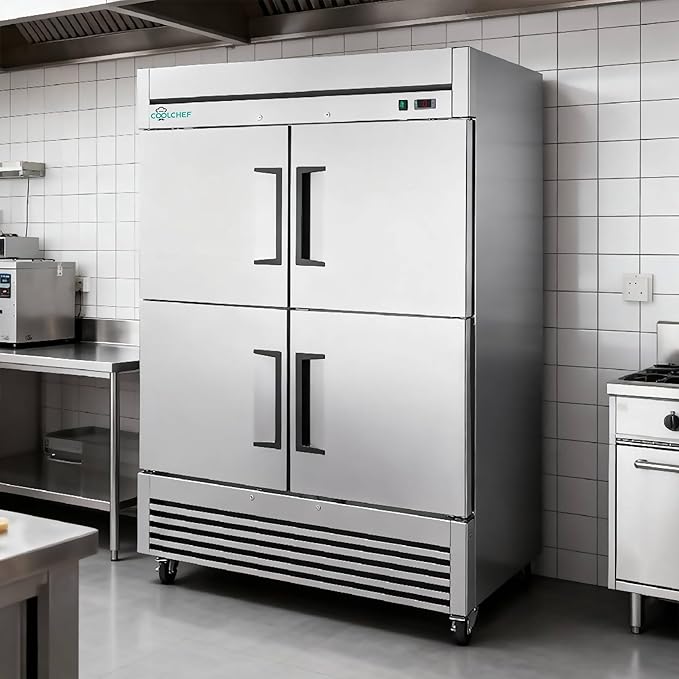 54"Commercial Freezer, 49 Cu.Ft Four-Door Stainless Steel Reach-In Freezer, -8~0℉, Air Cooling, 6 Shelves, R290