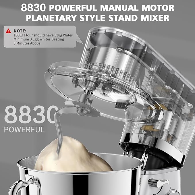7.5 Quart Electric Mixer, 6+1 Speed 660W Tilt-Head Kitchen Food Mixers with Whisk, Dough Hook, Mixing Beater & Splash Guard for Baking, Cake, Cookie (Silver)