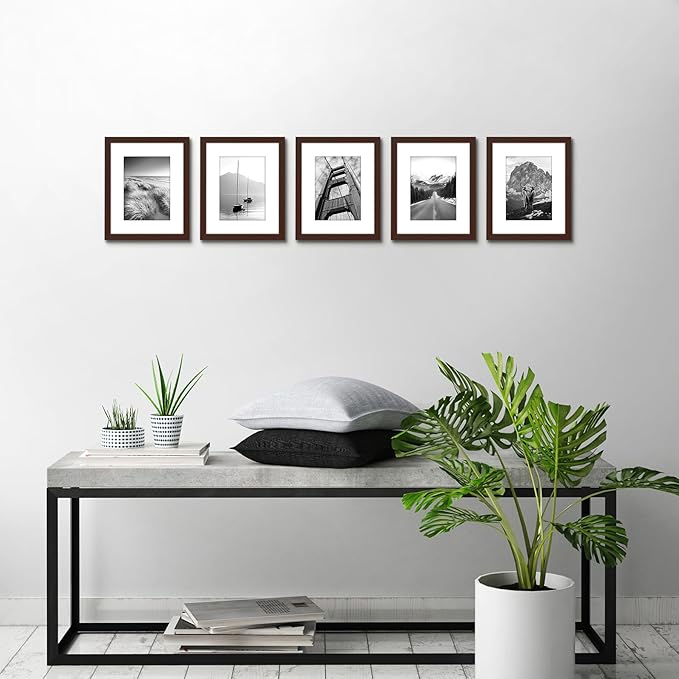 Americanflat 8x10 Picture Frame with Polished Plexiglass - Set of 5 - Use as 5x7 Frame with Mat or Display 8x10 Photo Without Mat - Galleria Collection - Picture Frames for Tabletop or Wall - Mahogany