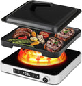 2-in-1 Induction Cooktop with Grill Pan – Portable 1 Burner Induction Hot Plate 1800W, Removable Griddle, 10 Power & 5 Temp Levels, Touch & Knob Control for Kitchen or RV Camping